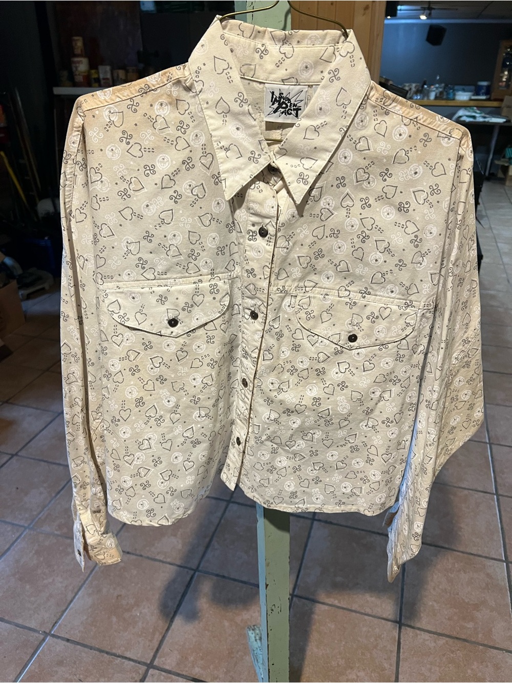 Classic Cream Button-Down Shirt with Heart Print
